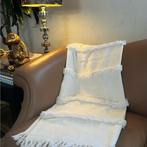 Uncommon James by Tribe Alive 100% Cotton White Fringe Throw Blanket